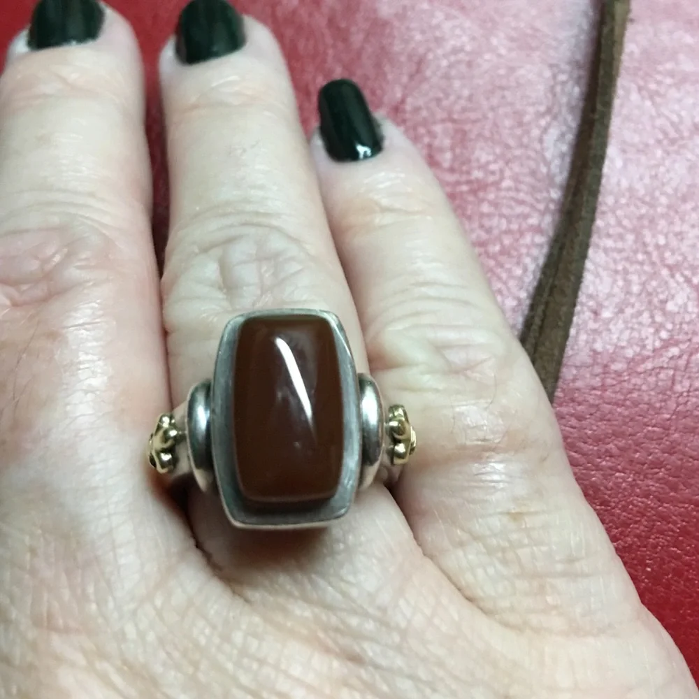 Ann King Sterling Silver Ring Carnelian 14K & .925 Fleur de Lis - Picture 4 of 4